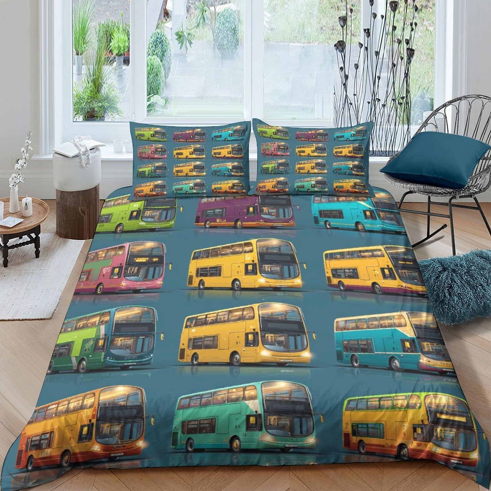 Ctjqhvkz Style-10 3D Printed Colorful Bus Pattern Fitted Sheet Microfiber Soft Bedroom Decor Youth Dorm Mattress Cover Single（135X200cm）