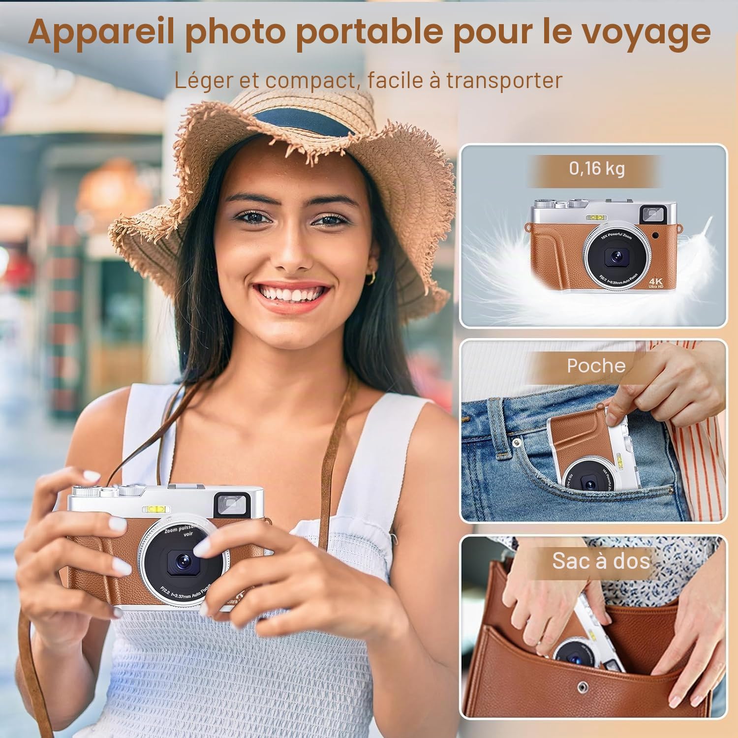 CAMKORY Appareil Photo Numérique 4K 48MP Autofocus Carte 32G Viseur Optique Appareil Photo Compact Zoom 16X Facile à Utiliser Flash Stabilisation Image Leger 2 Batteries Débutant