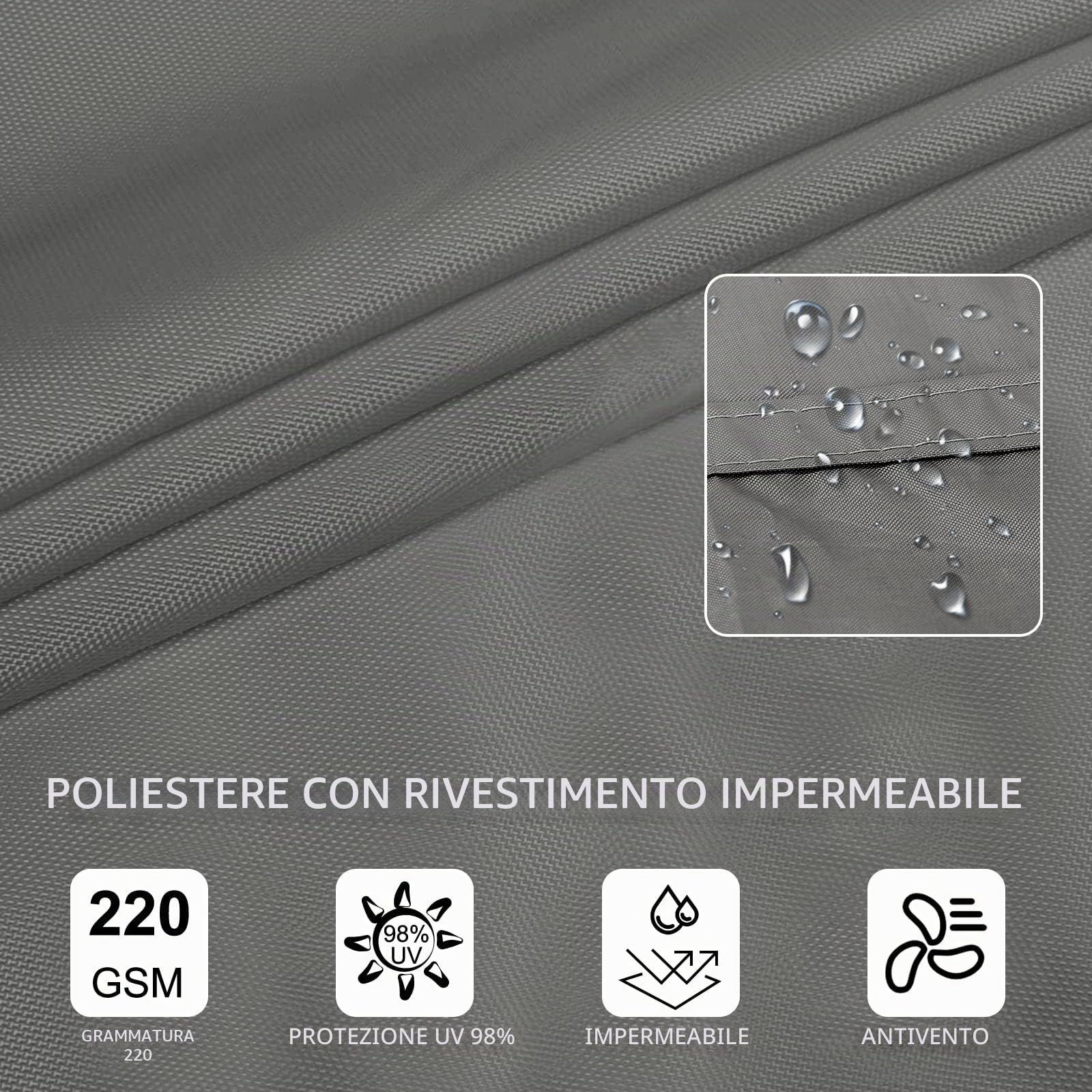 Ankuka Vela Ombreggiante Impermeabile 3x5m Grigio Tenda a Vela Rettangolare con Fune Tenda da Sole per Esterno Protezione Raggi UV 98% Adatto per Giardino Terrazzo e Campeggio