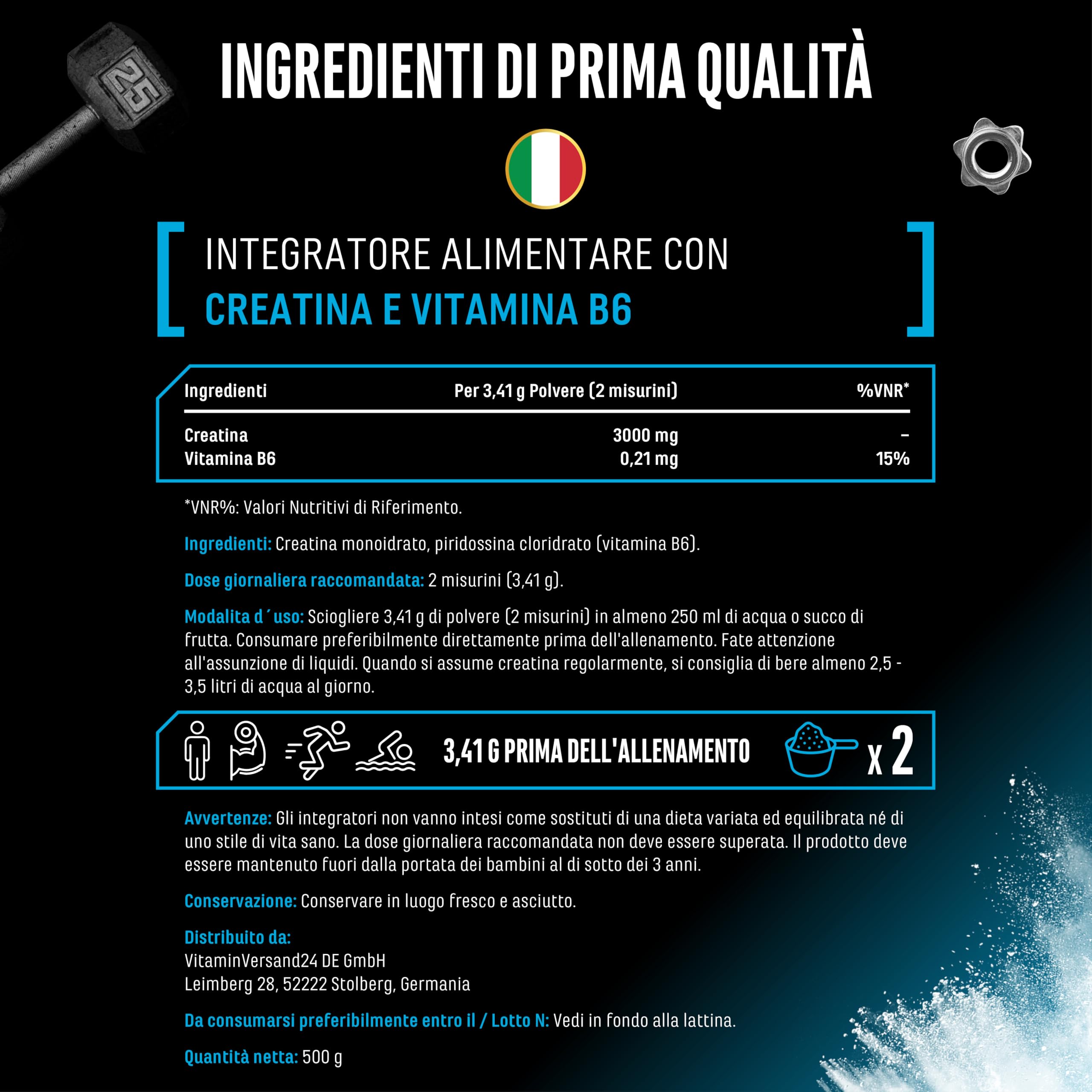 Creatina in Polvere - 500 g - Creatina Monoidrato in Polvere - Solubilità Ottimale e Microfine - Vegan - 146 Usi