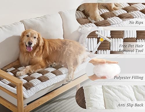 Miniatura 3 de Funda de sofá para perros, manta lavable para perros y mascotas, protector de sofás de 27.6 x 70.9 pulgadas, almohadillas de sofá marrón para sofás,