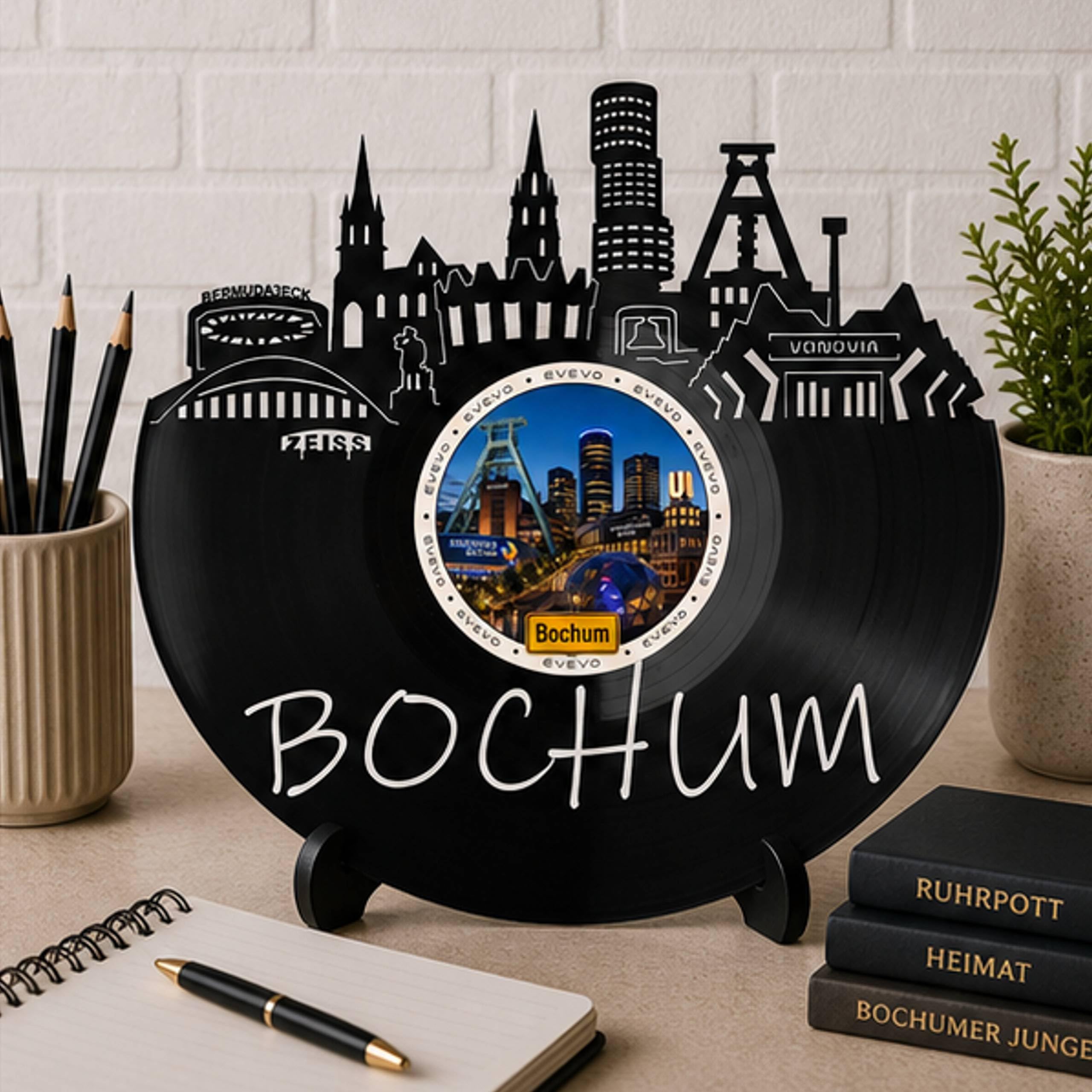 EVEVO Bochum D0065 - Decorazione da parete in vinile, motivo skyline di Ruhrpot, idea regalo per gli appassionati di Bochum, museo minerario
