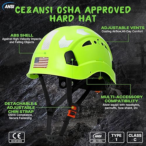 Miniatura 2 de AOLAMEGS Casco de seguridad de construcción  ANSI Z89.1 OSHA aprobado por la OSHA cascos de seguridad con correas para la barbilla, sombreros