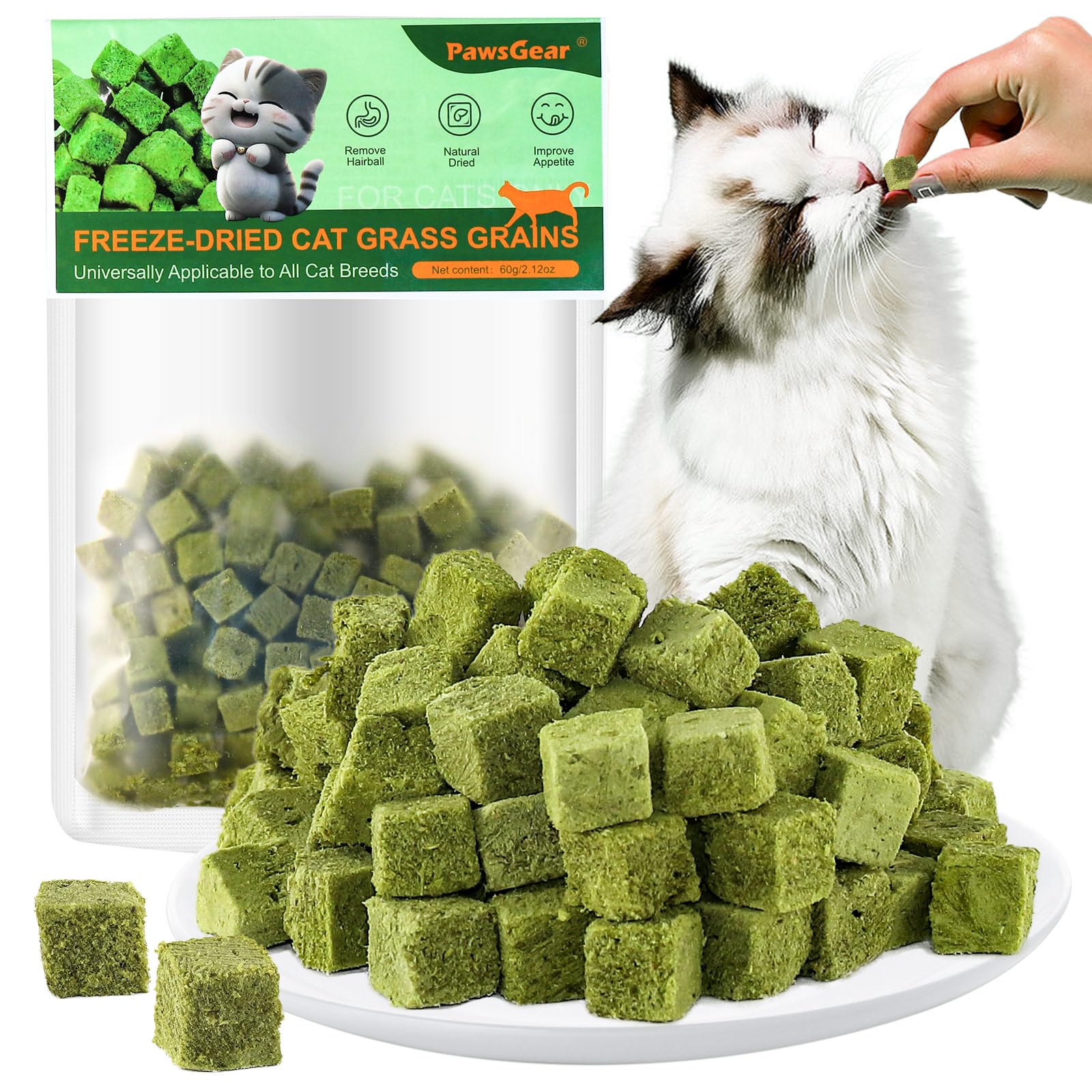 PawsGear 60g/2.13oz Cat Grass Teething Toy Hairballs,Chew Treats for Cats,Edible Cat Chew Toys,Natural for Cats,Teeth Cleaning and Hairball Removal (
