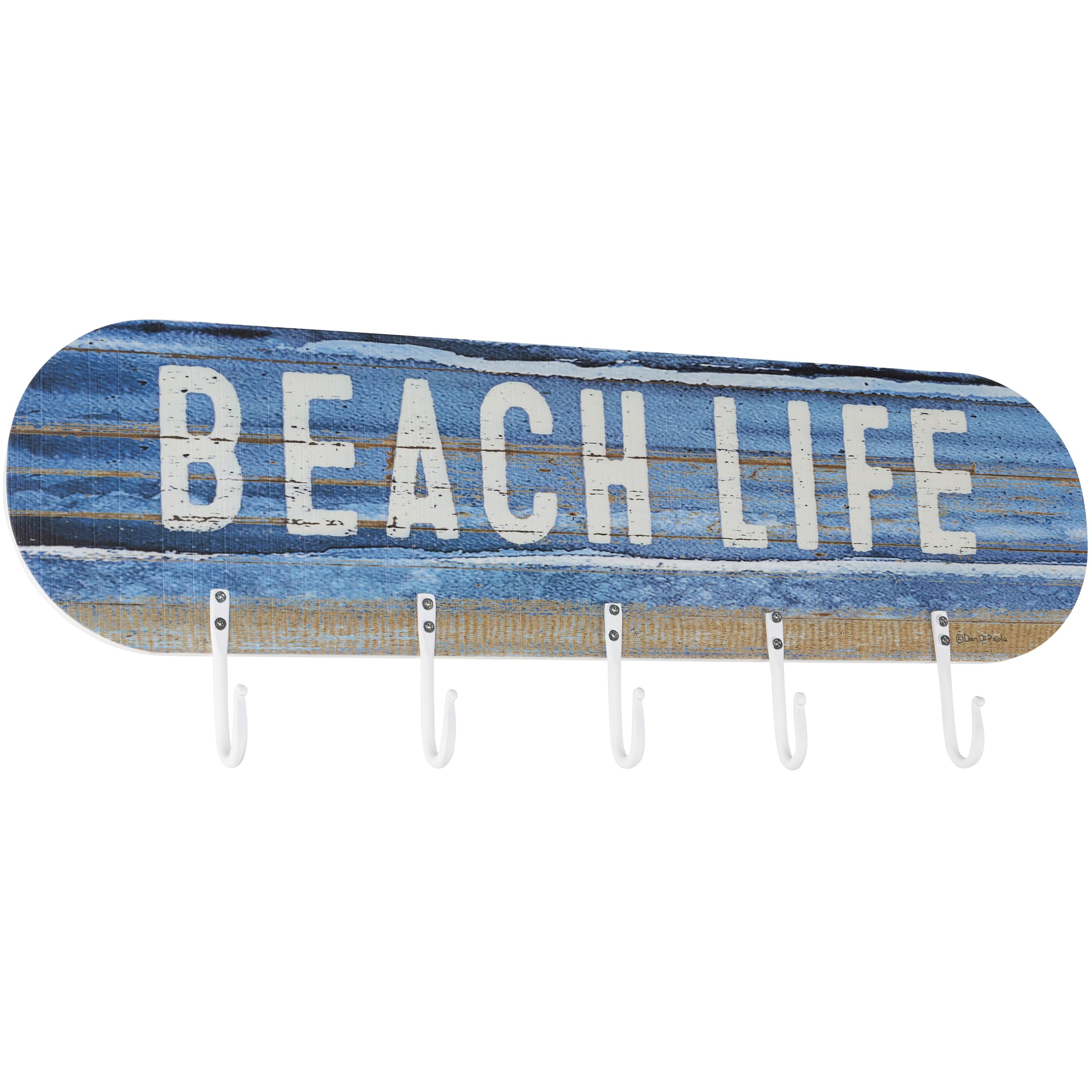 Planche à crochets Beach Life en bois patiné avec trois patères