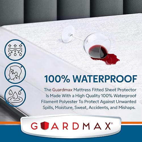 Miniatura 3 de Guardmax Protector de colchón de algodón de rizo tamaño King, funda de colchón impermeable y a prueba de ácaros con bolsillos elásticos, sábana