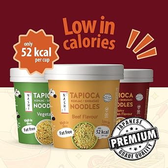 Nashi Tapioca Konjac Shirataki Pot Noodles Mix Pack 150g (Pack of 6) – Low Calorie 52 kcal Instant Cup Noodles, High Fibre & Fat Free, Suitable For Gluten-Free Diets | Ready to Eat Meal Variety Pack
