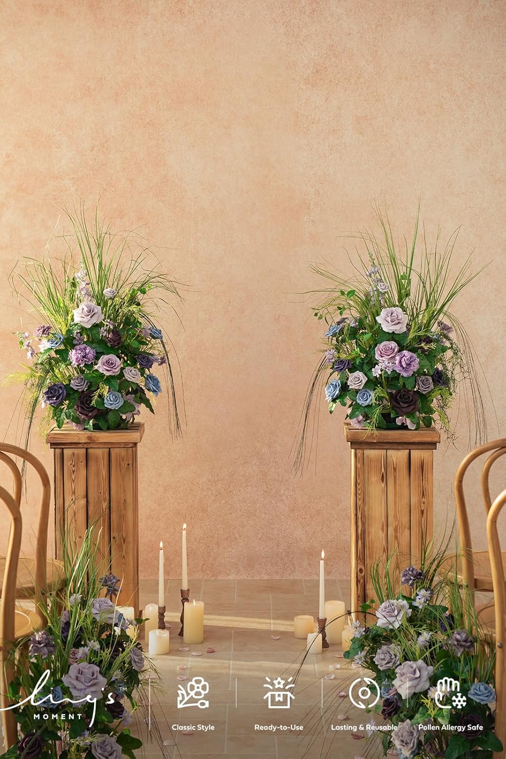 ling's moment 41" tall fall free standing artificial flowers arrangements 2pcs wedding aisle runner chair decoration fake sage purple for arch entryway ceremony reception church rose floral party prpl-sage purple 41" tall x 22" cross