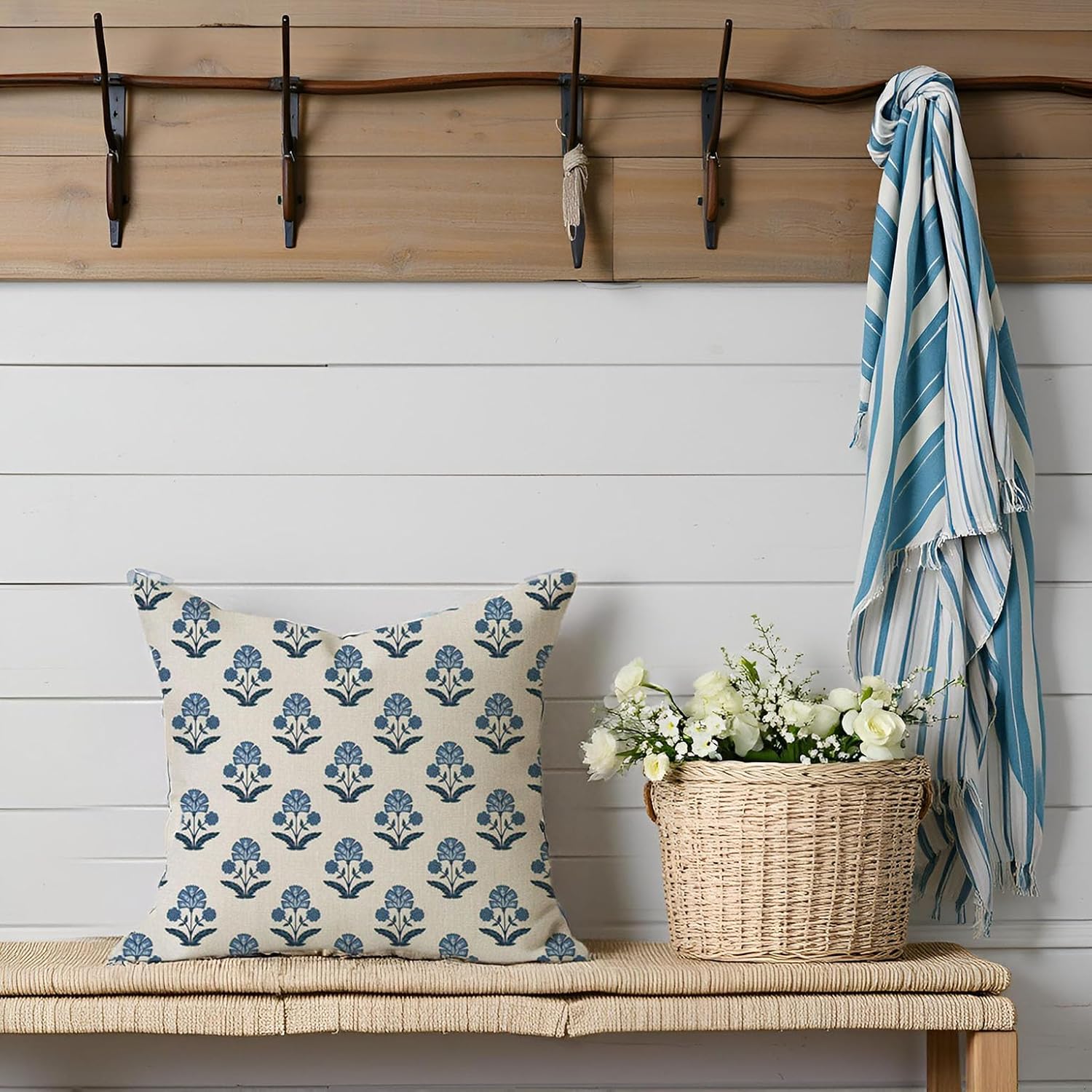 PANDICORN Floral Throw Pillow Covers 18x18 Inch Set of 2 Blue and White Flower Vintage Outdoor Spring Summer Farmhouse Decorations Decorative Cushion Cases for Home Living Room Sofa Couch Porch Decor - Image 7