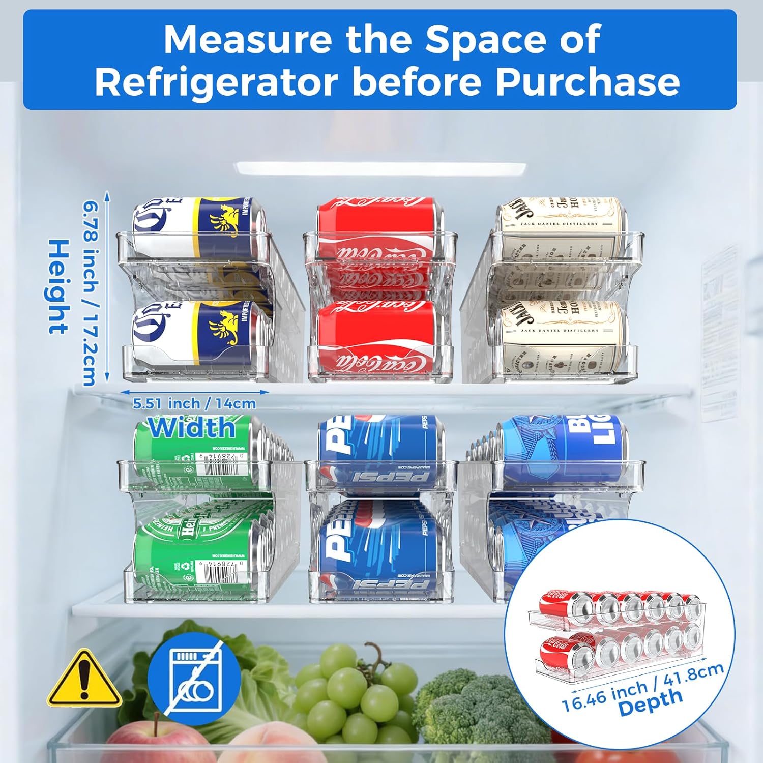 2 Pack Rolling Soda Can Dispenser for Refrigerator Soda Can Organizer for Beer Soda Refrigerator Pop Can Organizer for Fridge 12 Standard Size 11.15oz, 12oz, 330ML, 355ML Cans Holder Storage