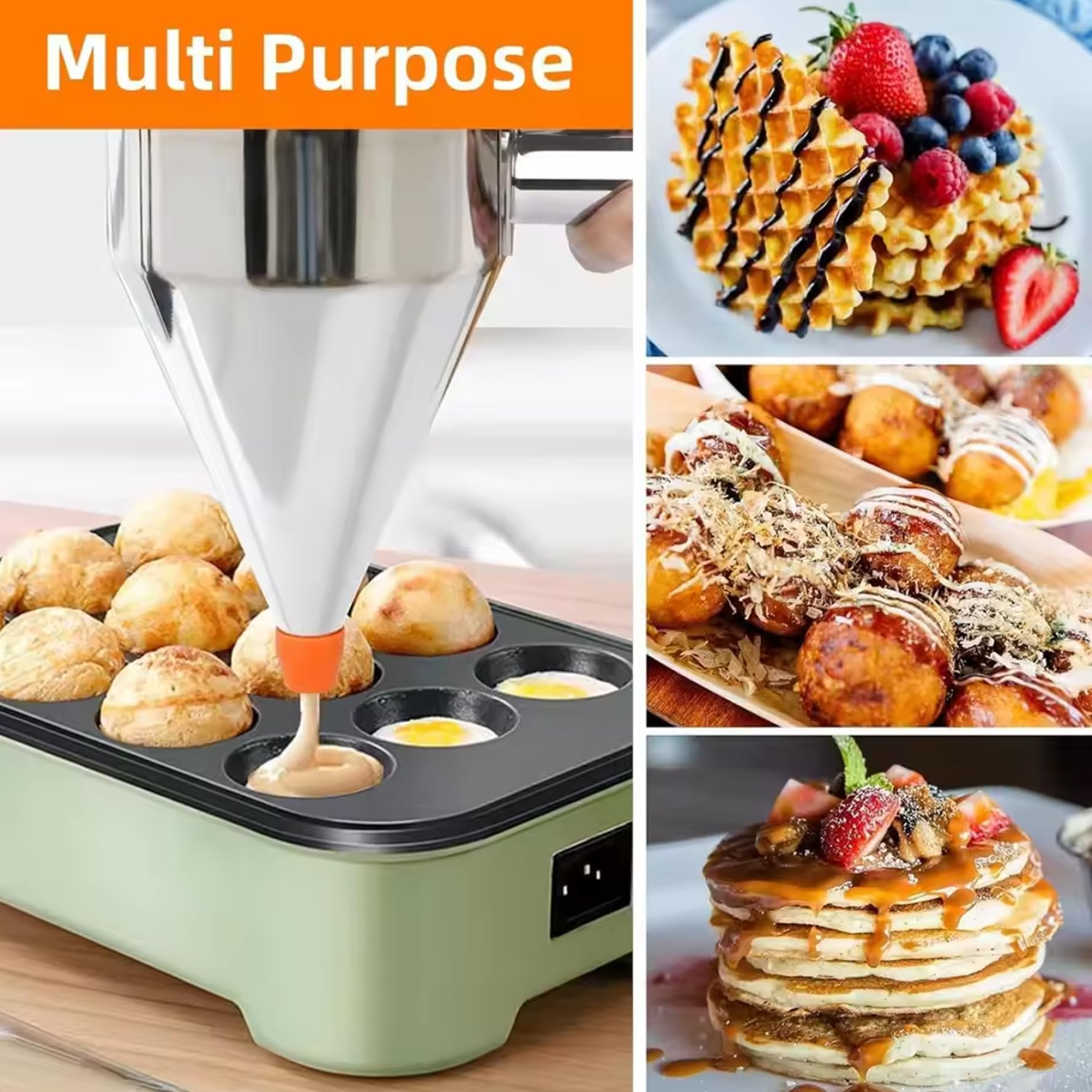 Dispenser per preparato per Pancake Dispenser per pastella per Pancake Manuale in Acciaio Inox a Imbuto per Torte con Supporto Strumento per la Cottura di Cupcake Waffle preparati per Muffin