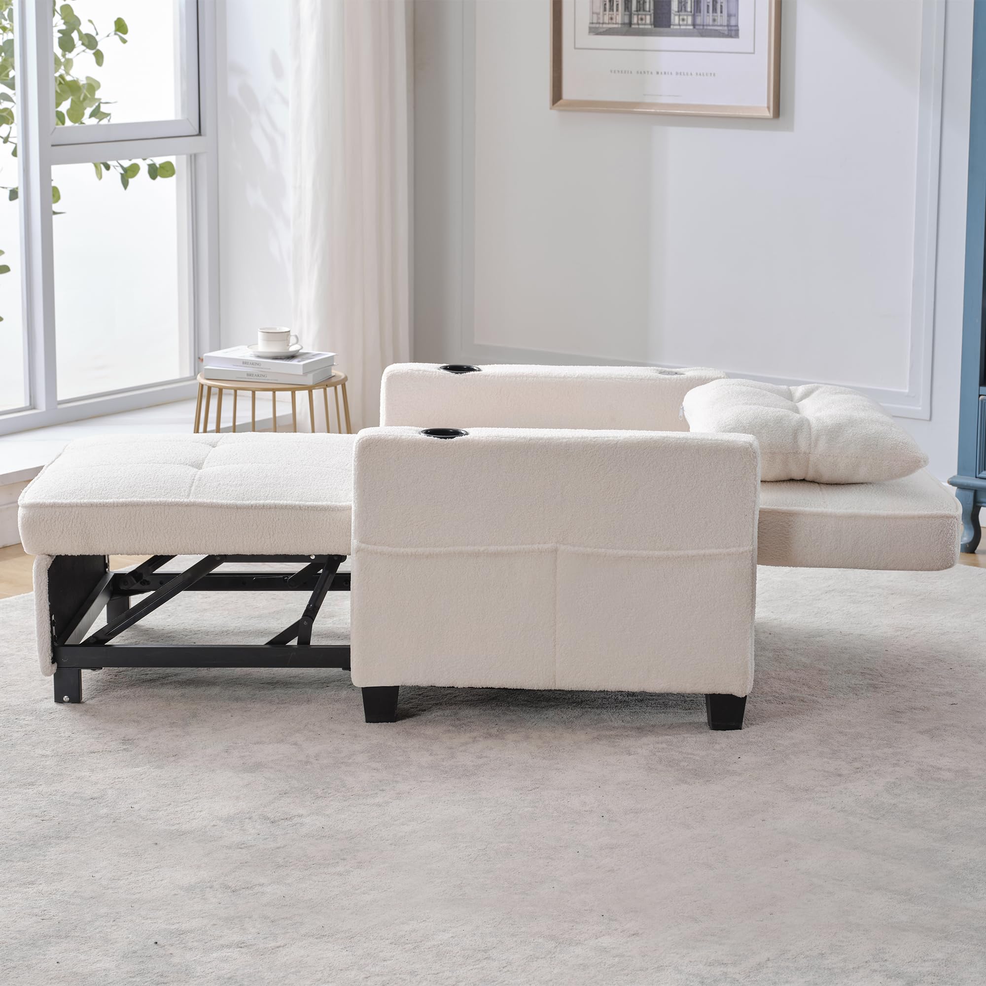 Generisch Sofá cama individual extensible 3 en 1 con soportes para bebidas y conexión USB, sillón ajustable, cama de invitados, ahorra espacio para habitaciones pequeñas, estudiantes, apartamentos