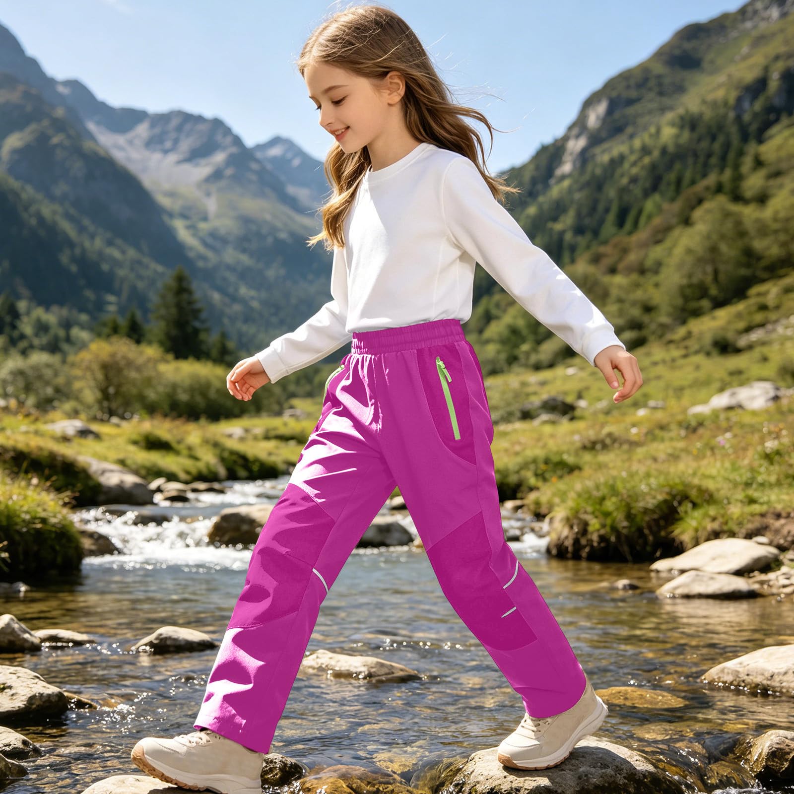 Pantalon Impermeable Niño Niña,Pantalon Cálido con Forro Polar 5-16 años | Pantalones de Esquí para Unisex Niños, Cintura Elástica con Bolsillos, Shoftshell Pantalón Montaña Senderismo Trekking