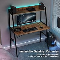 Vista 5 de DESIGNA Escritorio pequeño con escalera para computadora con estantes de almacenamiento, 43 pulgadas, 2 niveles, oficina en casa, estudiantes