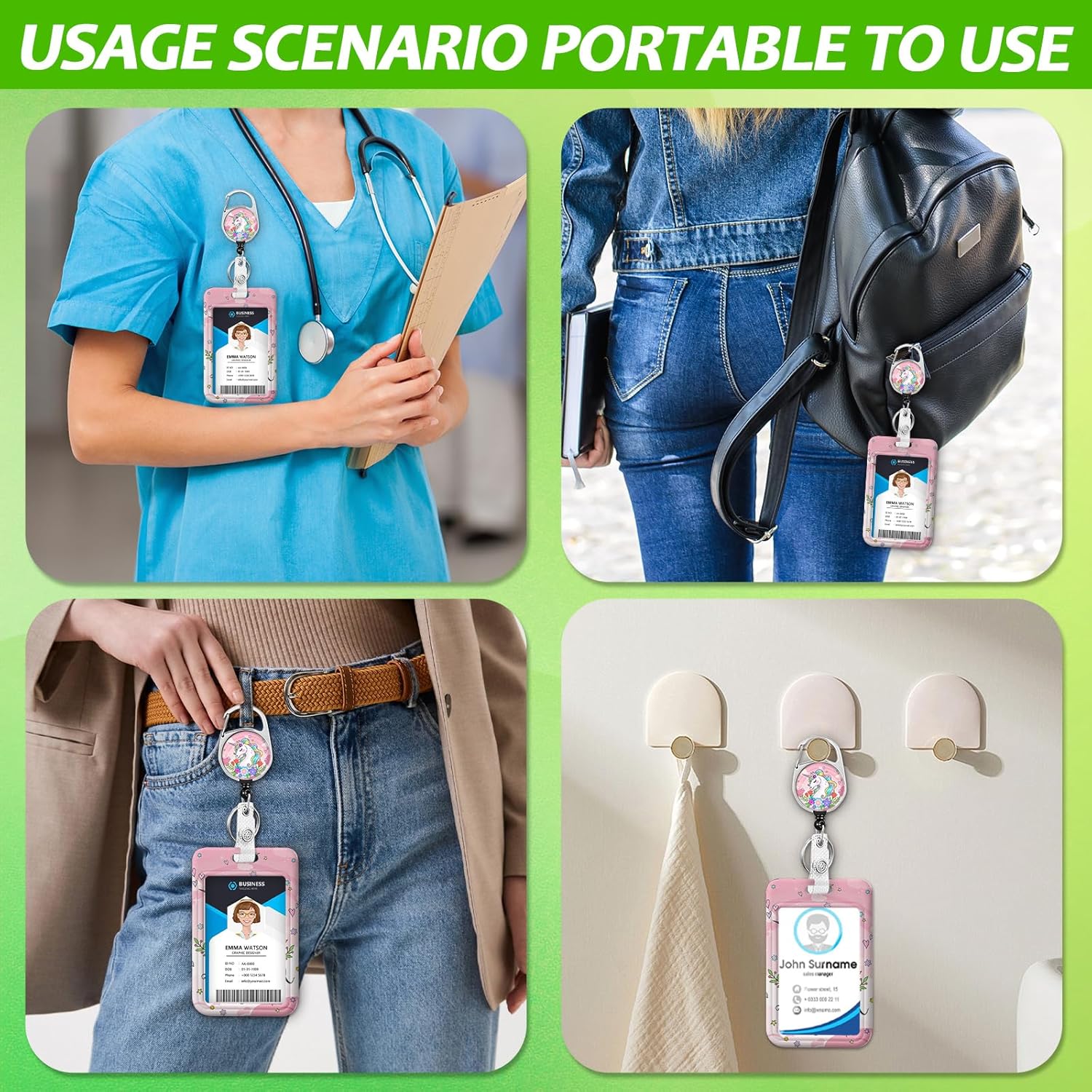 Cute Unicorn Magical Badge Holder Reel Lanyard, ID Card Badge Holder Retractable Name Tag Clips, Funny Nurse Teacher Office Student Gifts - Image 6