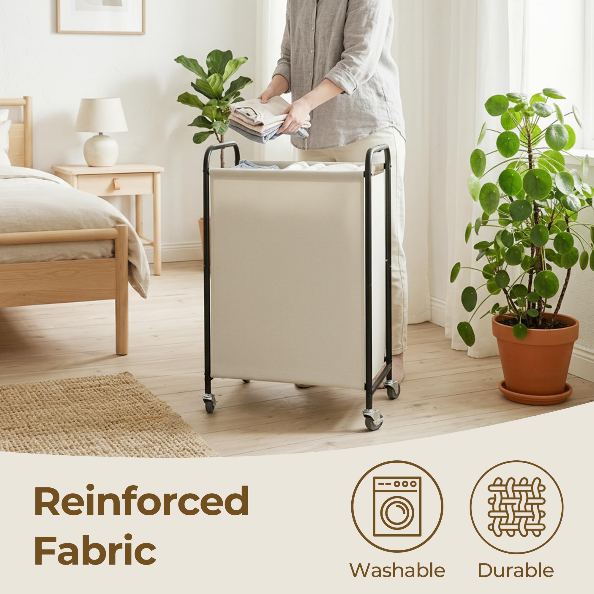 GRANNY SAYS Cesto de la Ropa de 80 Litros con Ruedas, Cesto de Tela con Ruedas, Organizador de Ropa Estrecho, Cesto Alto para Armario, Lavadero o Baño, Slim Laundry Basket, Color Beige