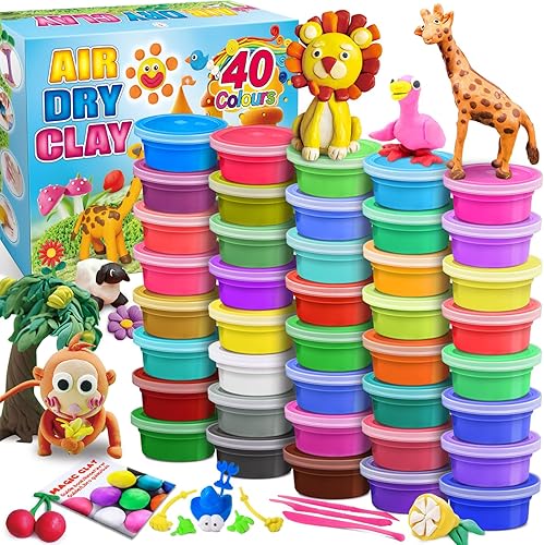 Kit de arcilla para modelar 40 colores de arcilla de moldeo de bricolaje con herramientas, regalo de manualidades para niños y niñas de 3 a 12 años