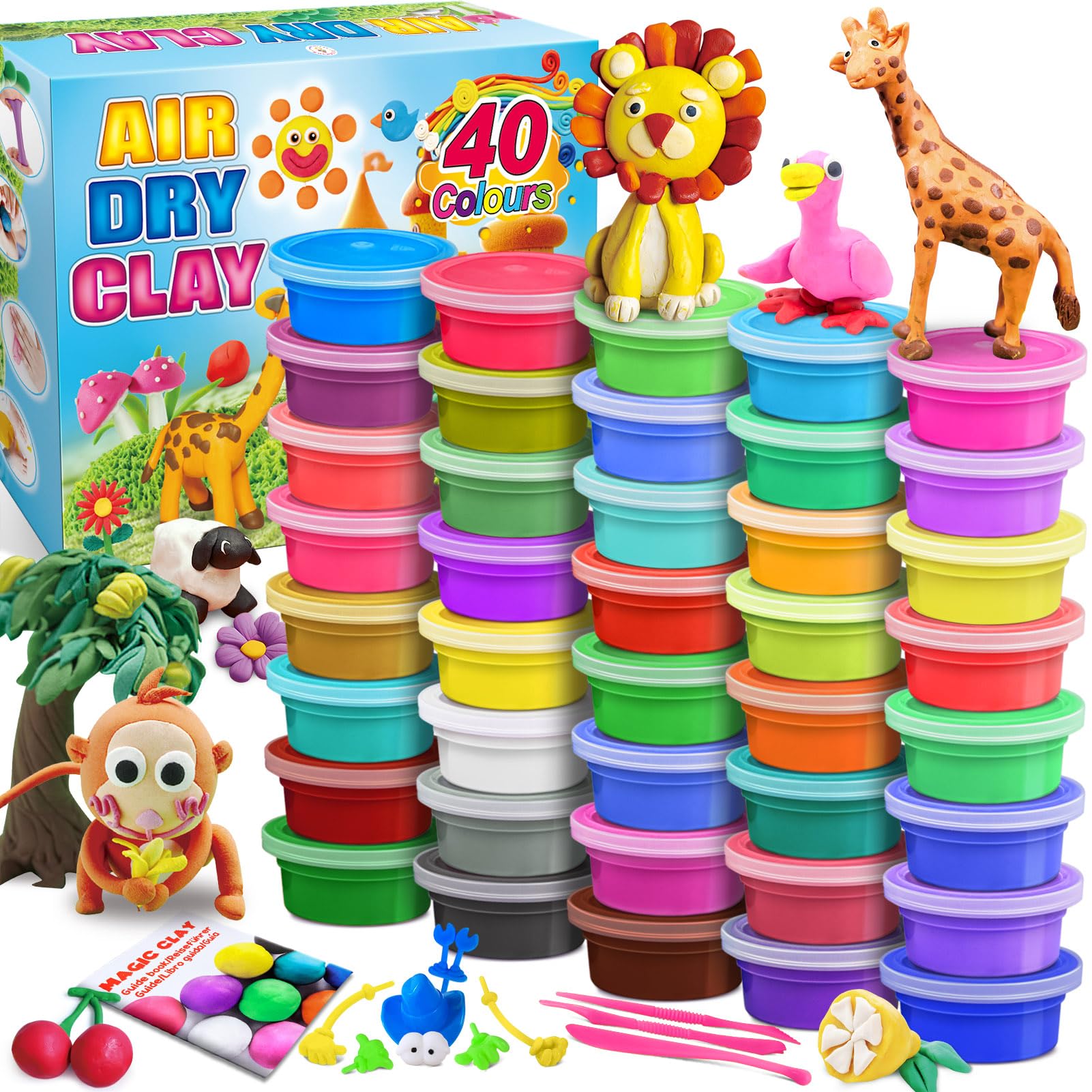 Essenson Modelling Clay Set, 40 Colours Air-Drying Magic Clay for Kids, Gift for Boys and Girls 3-12