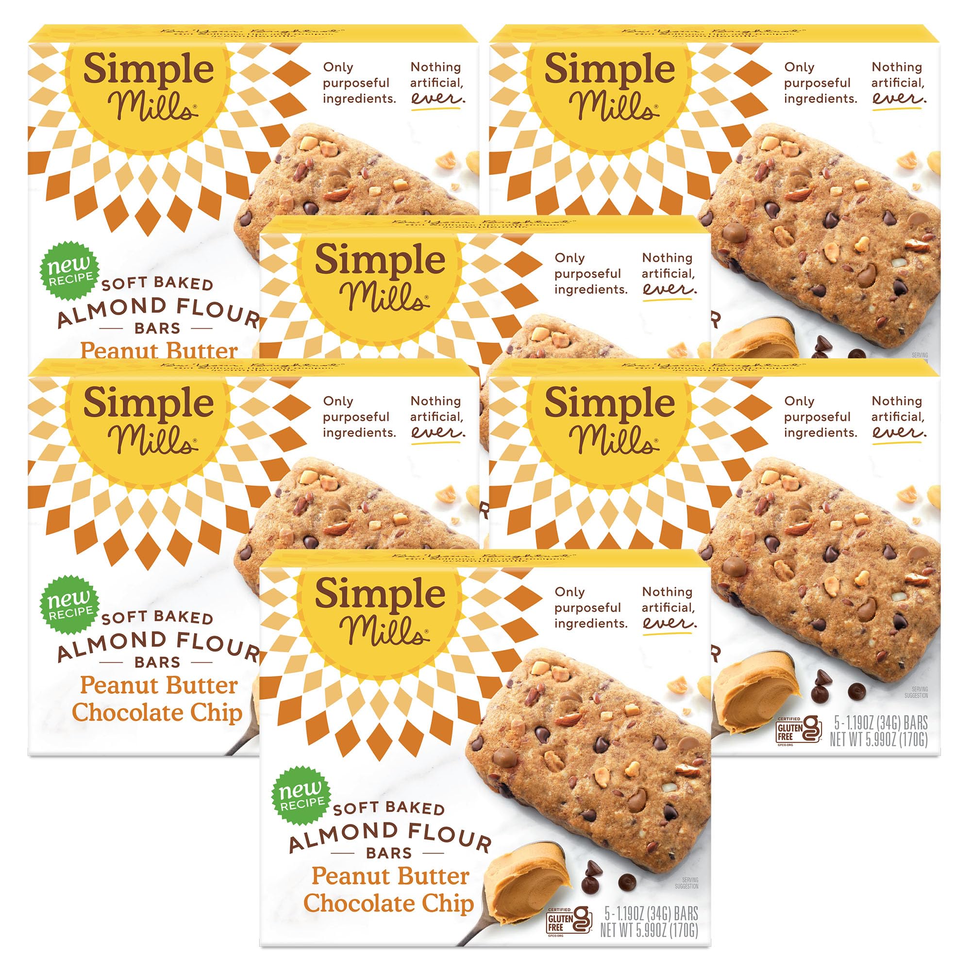 Almond Flour Snack Bars (Peanut Butter Chocolate) with Organic Coconut Oil, Chia Seeds, Sunflower Seeds, and Flax Seeds, 6oz, 6 Count
