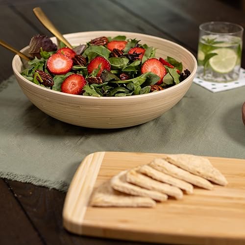 Miniatura 9 de LEXA 12" Handmade White Bamboo Wooden Salad Bowl - 130Oz Lightweight Large Wooden Bowls for Food - Bamboo Wooden Fruit Bowl for Kitchen Counter,