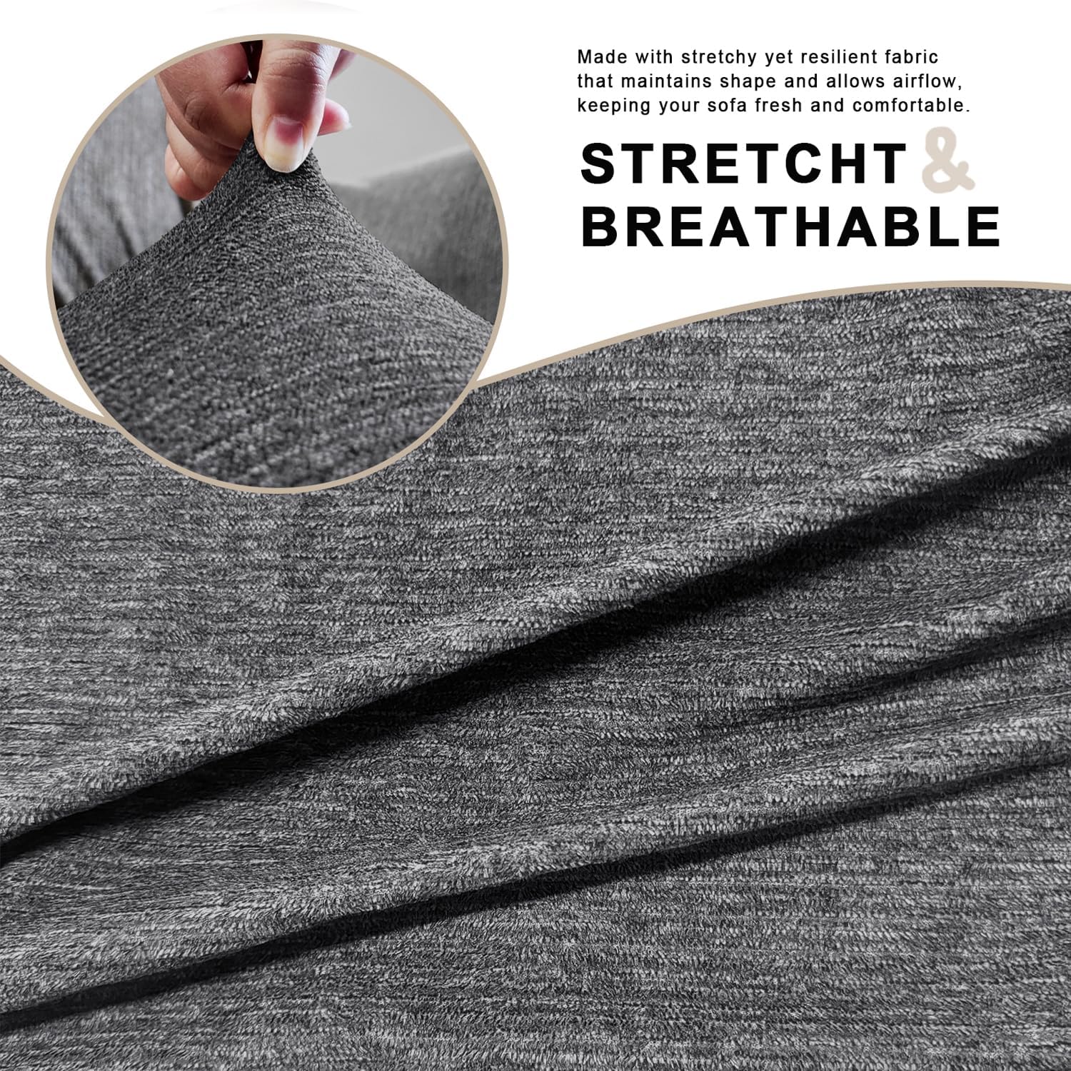 URBANLIFE Stretch Sofa Covers & Loveseat Couch Covers for Living Room Slipcover Set, 2-Pieces Machine Washable Couch Cover, Charcoal Gray