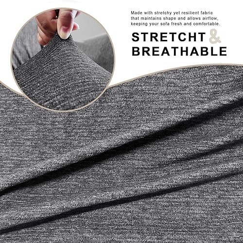 Miniatura 6 de URBANLIFE Funda elástica para sofá, 4 piezas, lavable a máquina, para sofá de 3 cojines, súper elástico, antideslizante, protector de muebles de