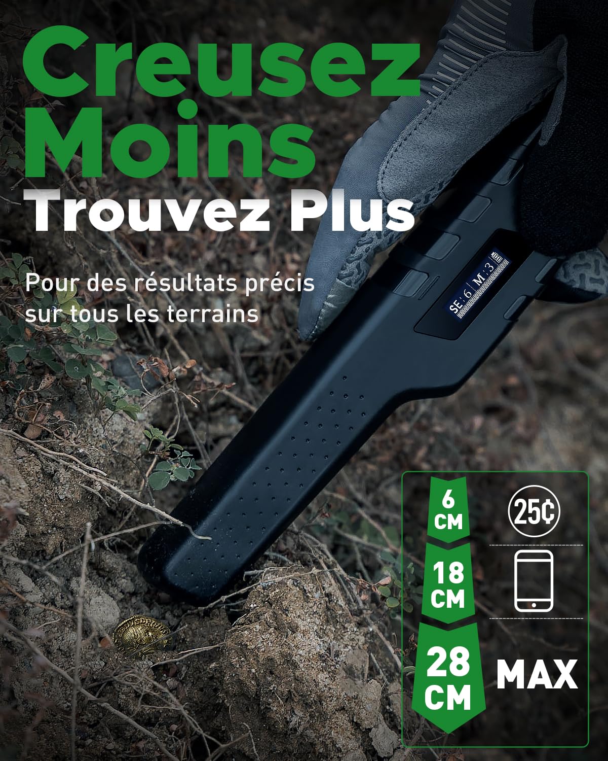 Hazlewolke Pointeur Detecteur De Métaux Rechargeable - Détection de Pointeur à Main Étanche, Suppression D'interférence en Un Clic, Superhet TEC Pointeur De Métaux Accessoires pour Adultes et Enfants