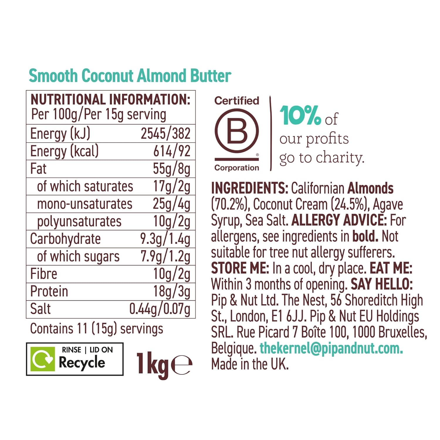 Pip & Nut Coconut Almond Butter, 1 Kg