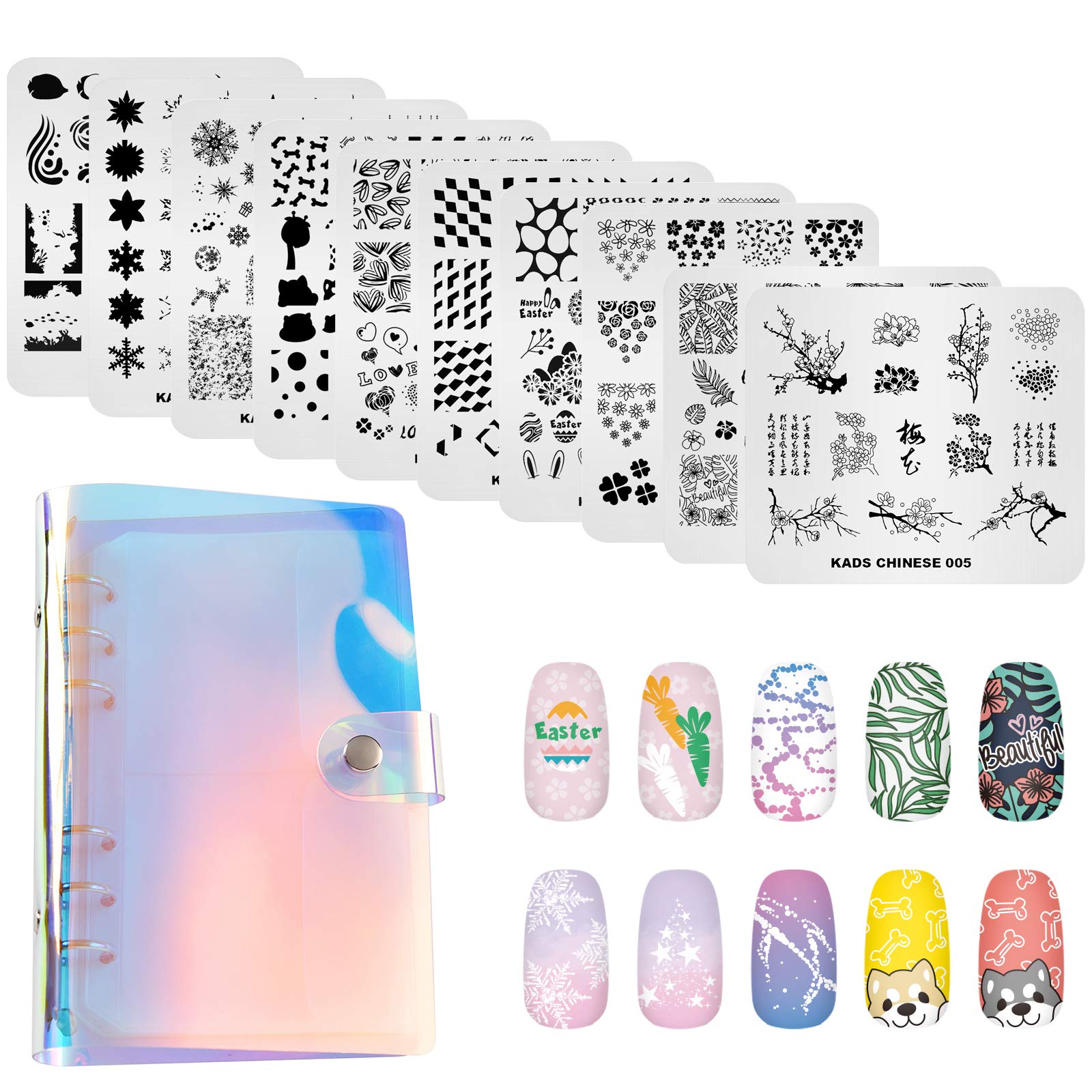 KADS 11pcs Nail Stamp Plates set 10 plates Christmas Snowflakes Cute Animals+ 1 Laser Symphony storage bag Christmas Nails Art Stamping Plate Set Leaves Flowers Animal Nail plate Template Image Plate-image-13