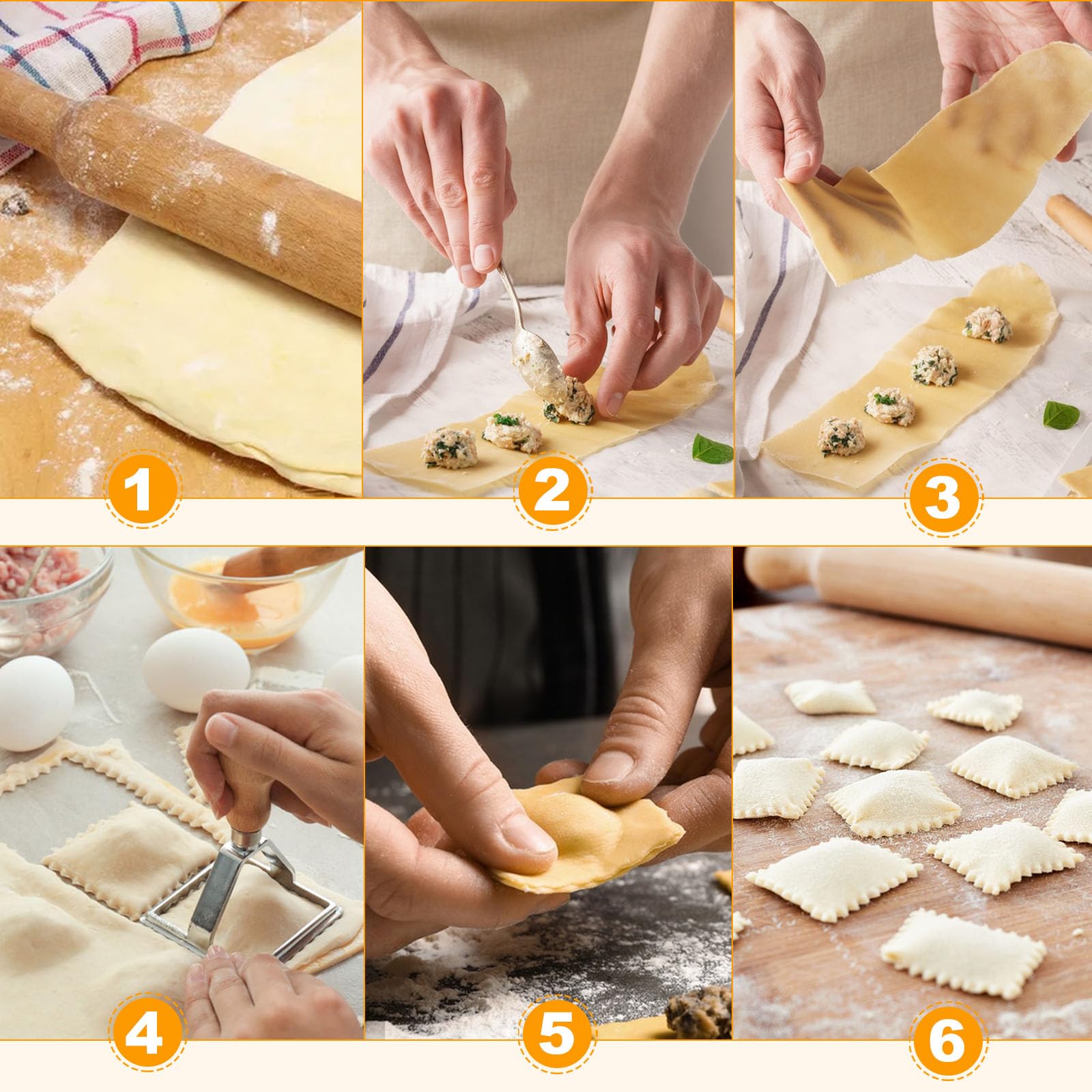 Zestaw 5 sztuk: foremki do ravioli, foremki kwadratowe, okrągłe i w kształcie serca, noże do pizzy, stemple do ravioli do pierogów, ciastek i makaronu
