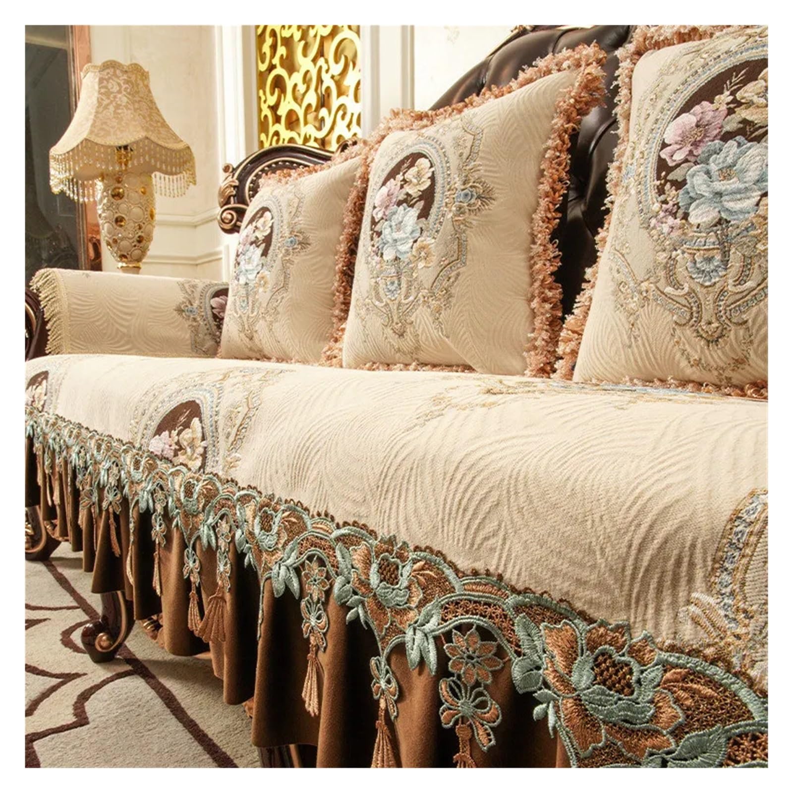 GCYEIDMA Vintage Sofa Cover Lace Sofa Cover Leather Couch Slipcover Armchair Lounge(Beige,Seat cover-80x180cm)