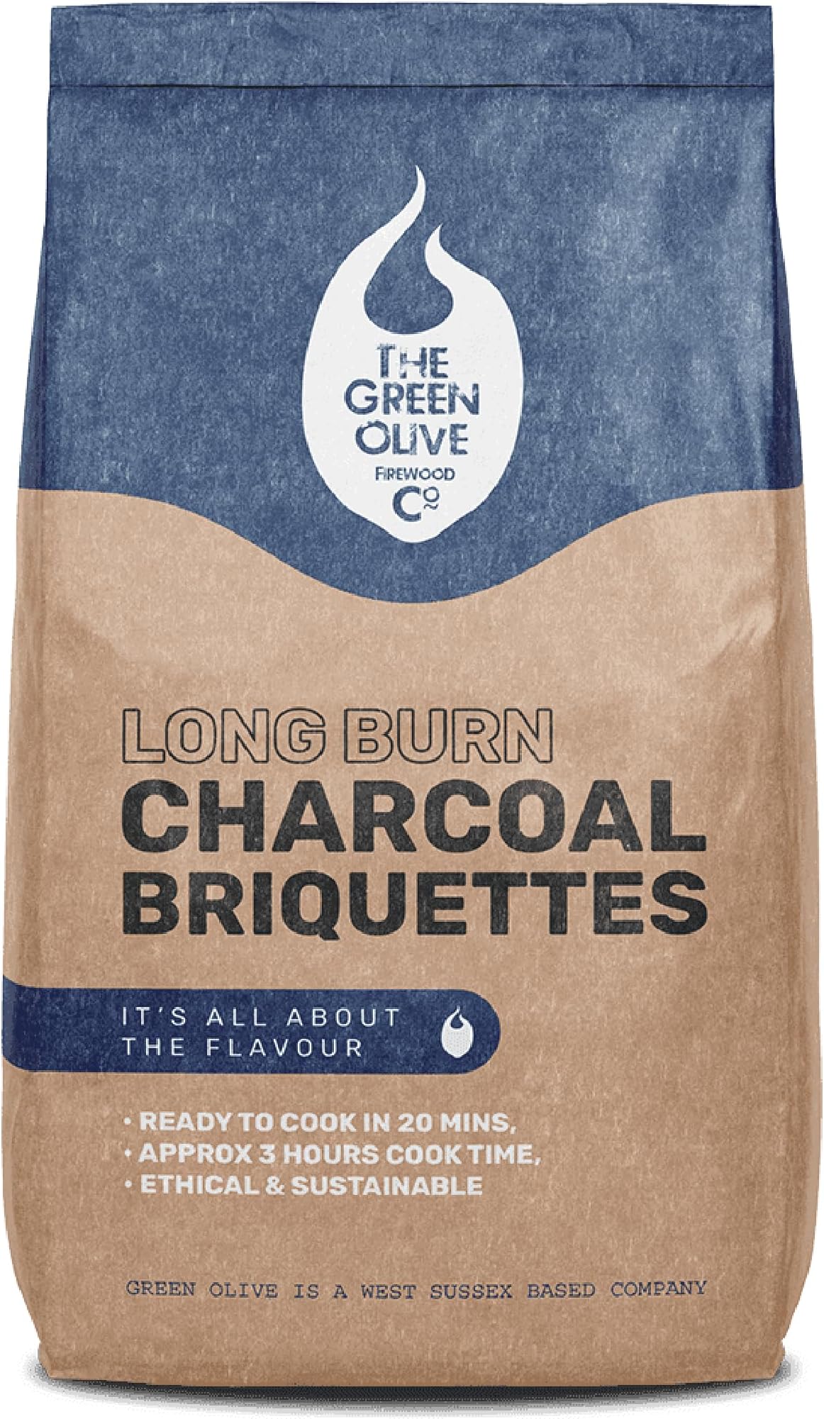 Green Olive Firewood Company - 1 x 4kg Bag - Long Burn BBQ Charcoal Briquettes, Use for Charcoal Barbecues and Smokers. Natural and Sustainable, Quick Lighting and Long Burn Time