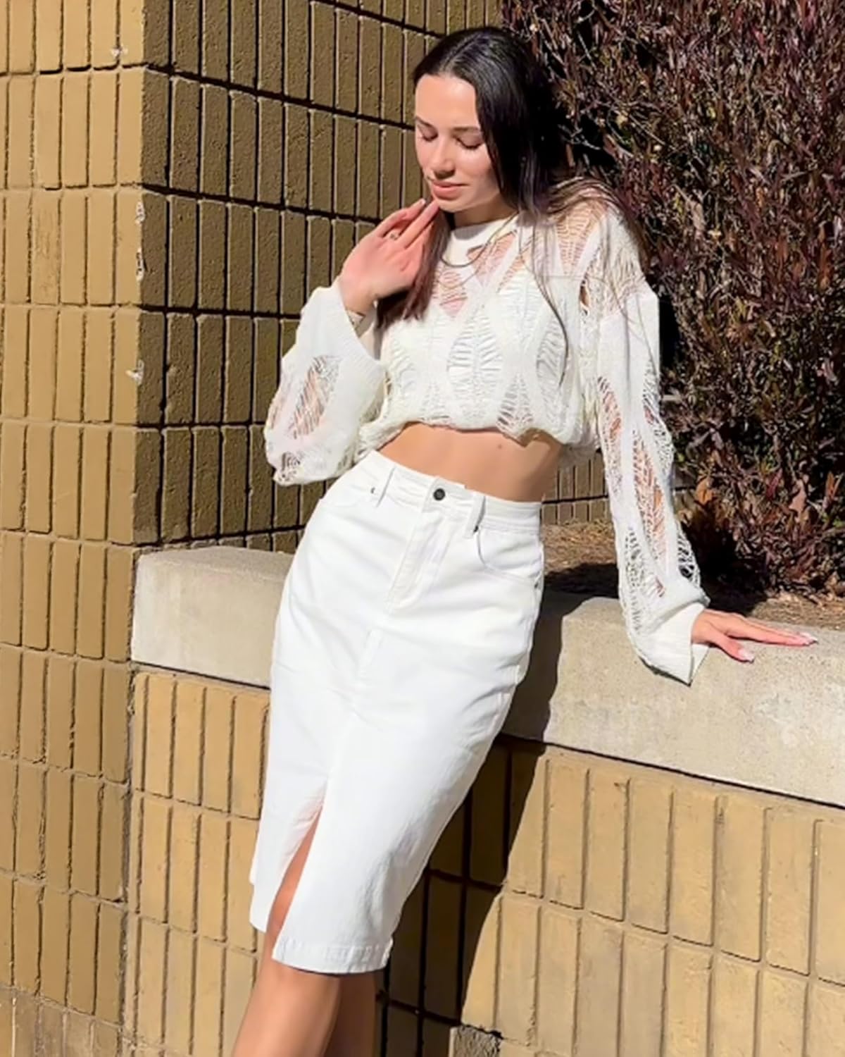 luvamia Jean Skirts for Women Denim Trendy Summer Casual Stretchy High Waisted Midi Below Knee Pencil Skirt with Slit - Image 5