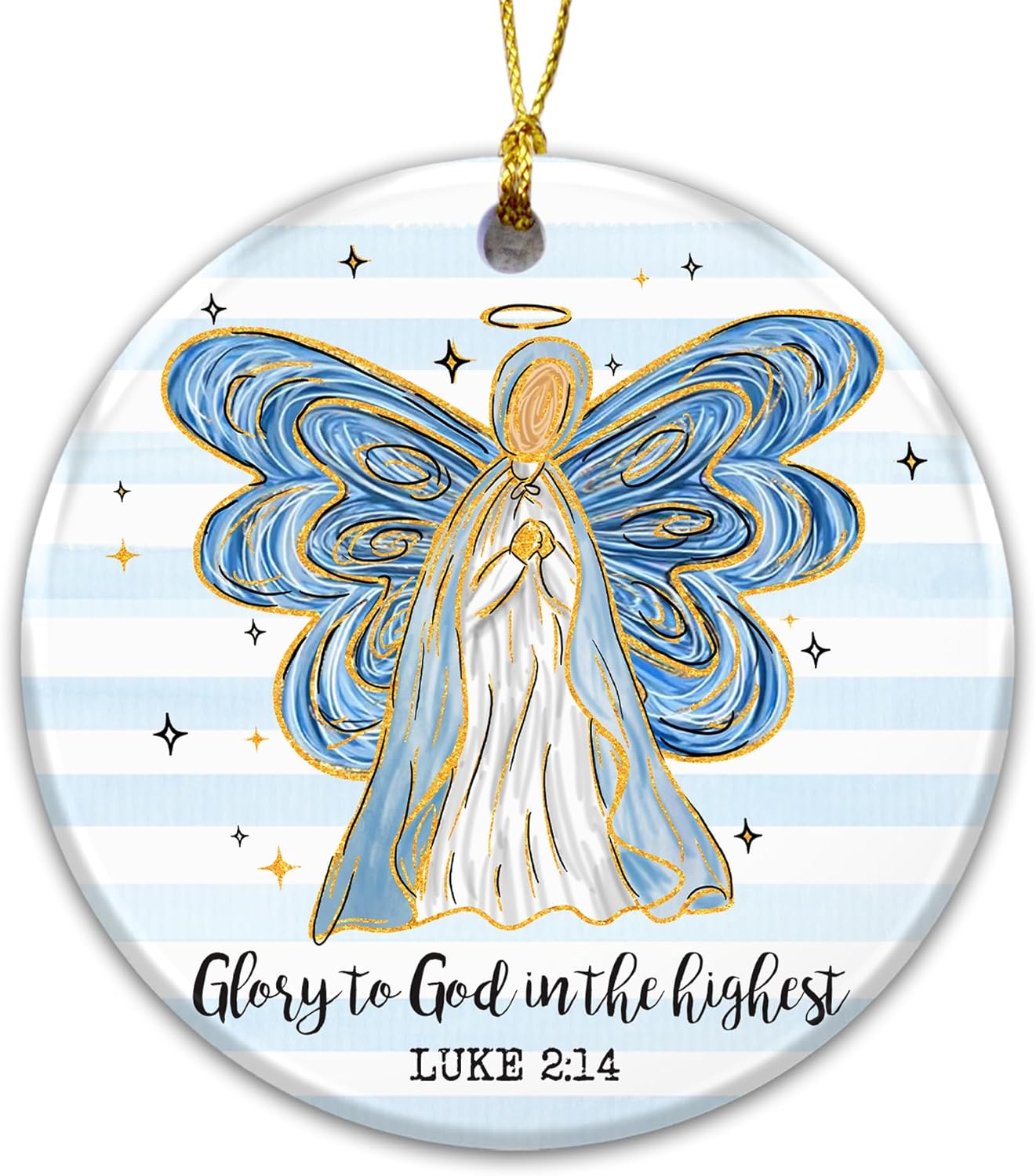 Christian Angel Christmas Ornament 2025 – “Glory to God in The Highest” Luke 2:14 – Religious Ceramic Ornament with Blue & Gold Angel, Inspirational Scripture Holiday Decoration & Faith Gift