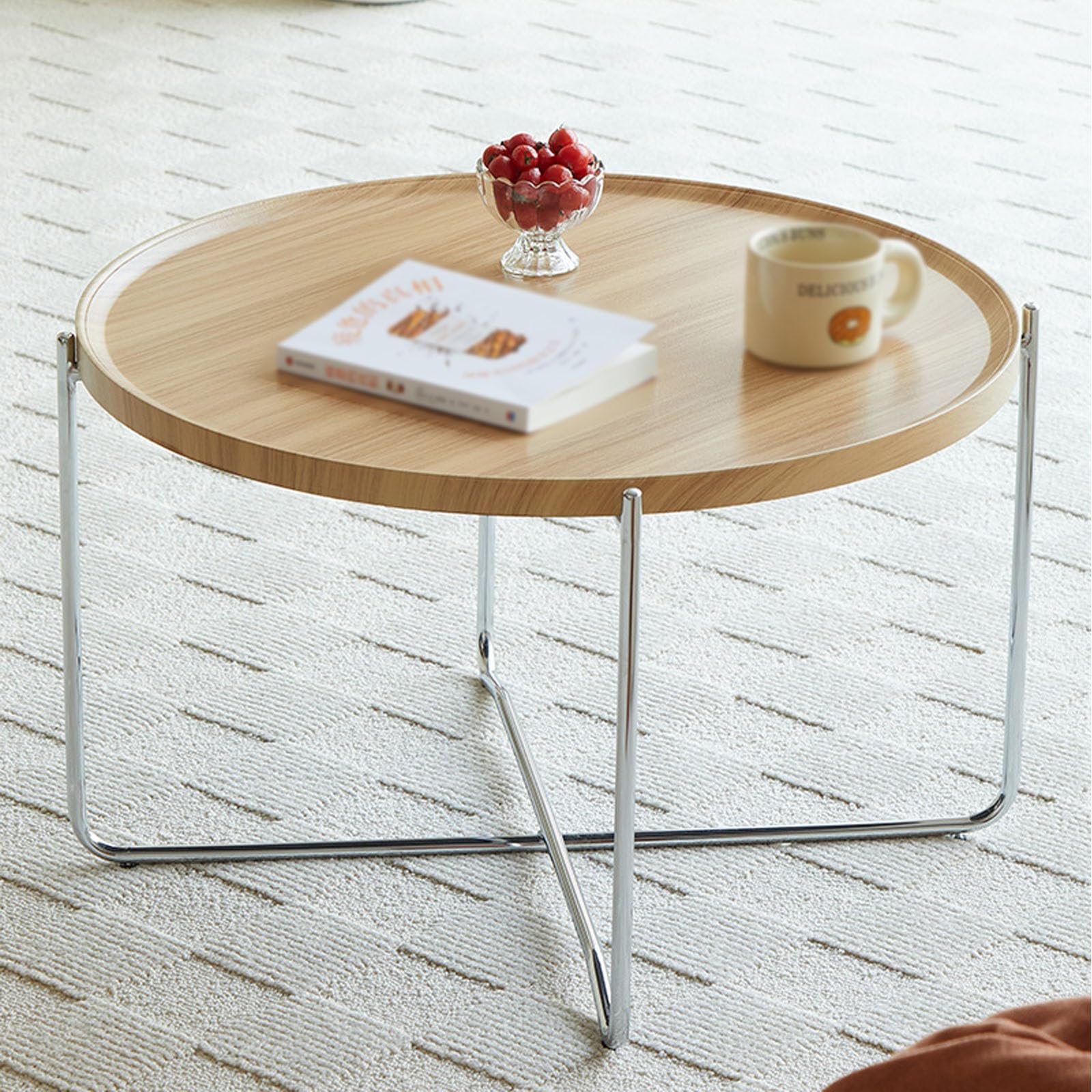 Table basse ronde en bois support en métal pliable pour studio