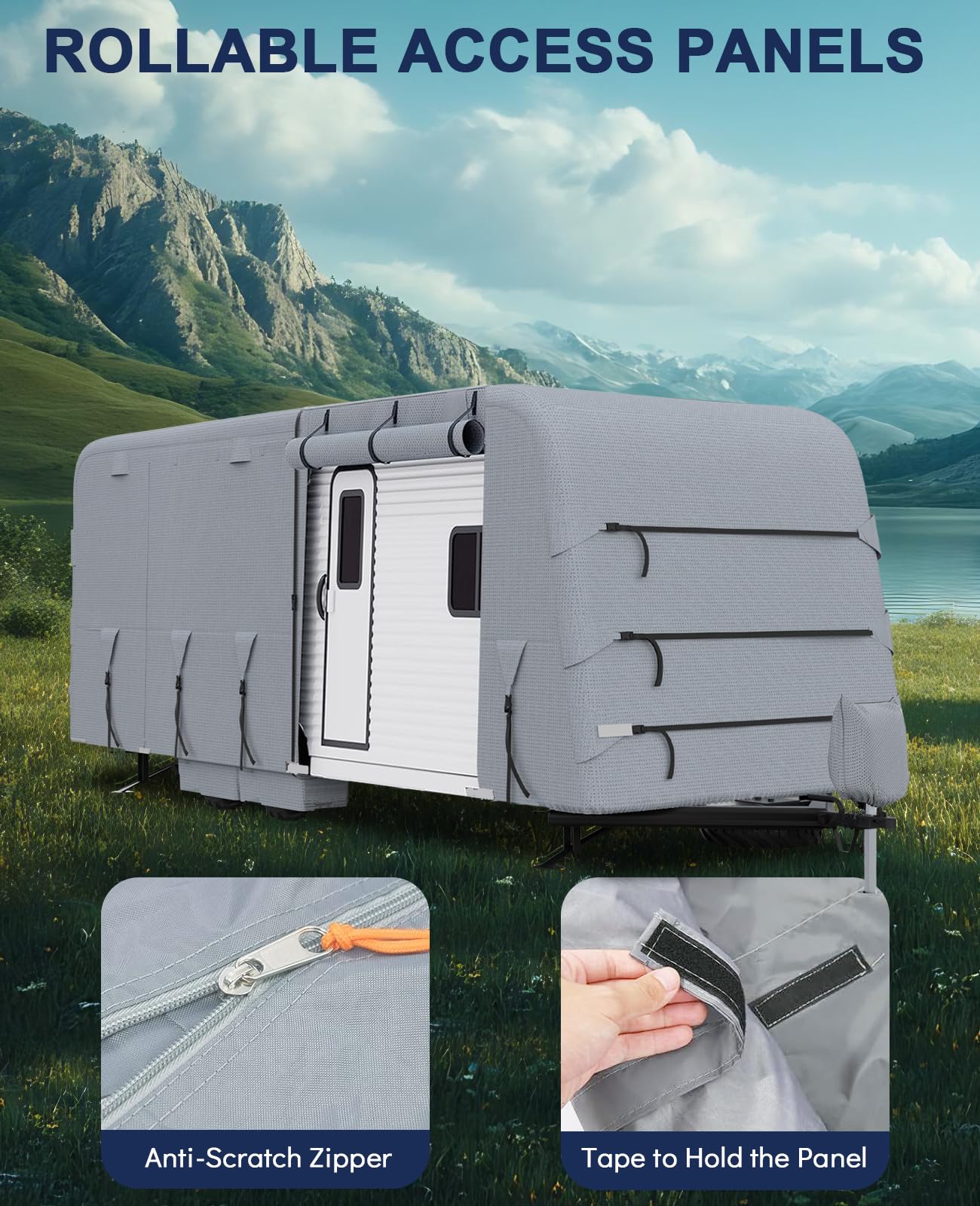 Hochwertige Wohnwagen-Abdeckung 27-30FT wasserdicht – Wohnwagen Schutzhülle aus 160g Vliesstoff, wetterfeste Abdeckplane für Caravan, UV-beständig & atmungsaktiv, Wohnmobil Abdeckung grau