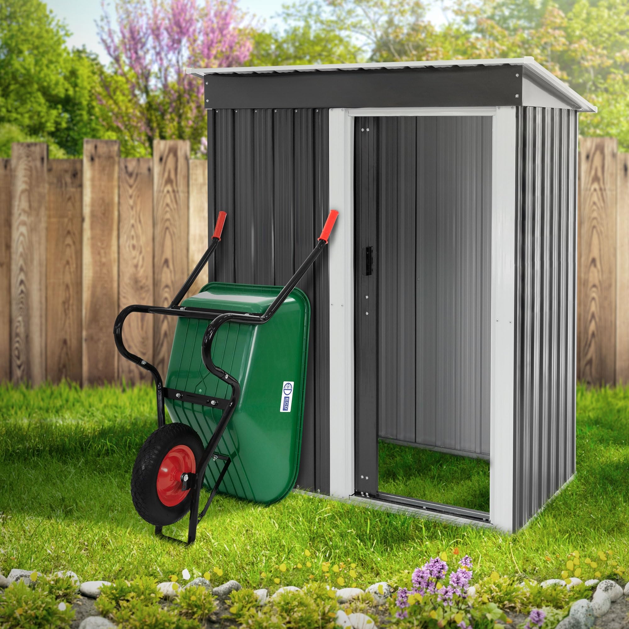 ECD Germany Carriola da Giardino con Telaio in Metallo e Vasca in Polipropilene Verde Capacità 100 L 150 kg per Trasporto con Ruota in Gomma Pneumatico Diametro 40 cm 16" Manici Lunghi