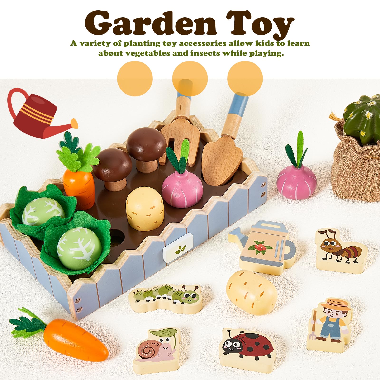 HERSITY Giochi in Legno per Bambini, Fattoria Giocattolo con Verdure Insetto, Gioco di Finzione Regalo Bambino Bambina per 2 3 Anni (Blu)