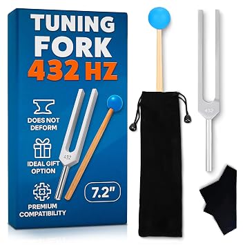 432 HZ Tuning Fork with Silicone Reflex Hammer Striker, 7.2 Inch