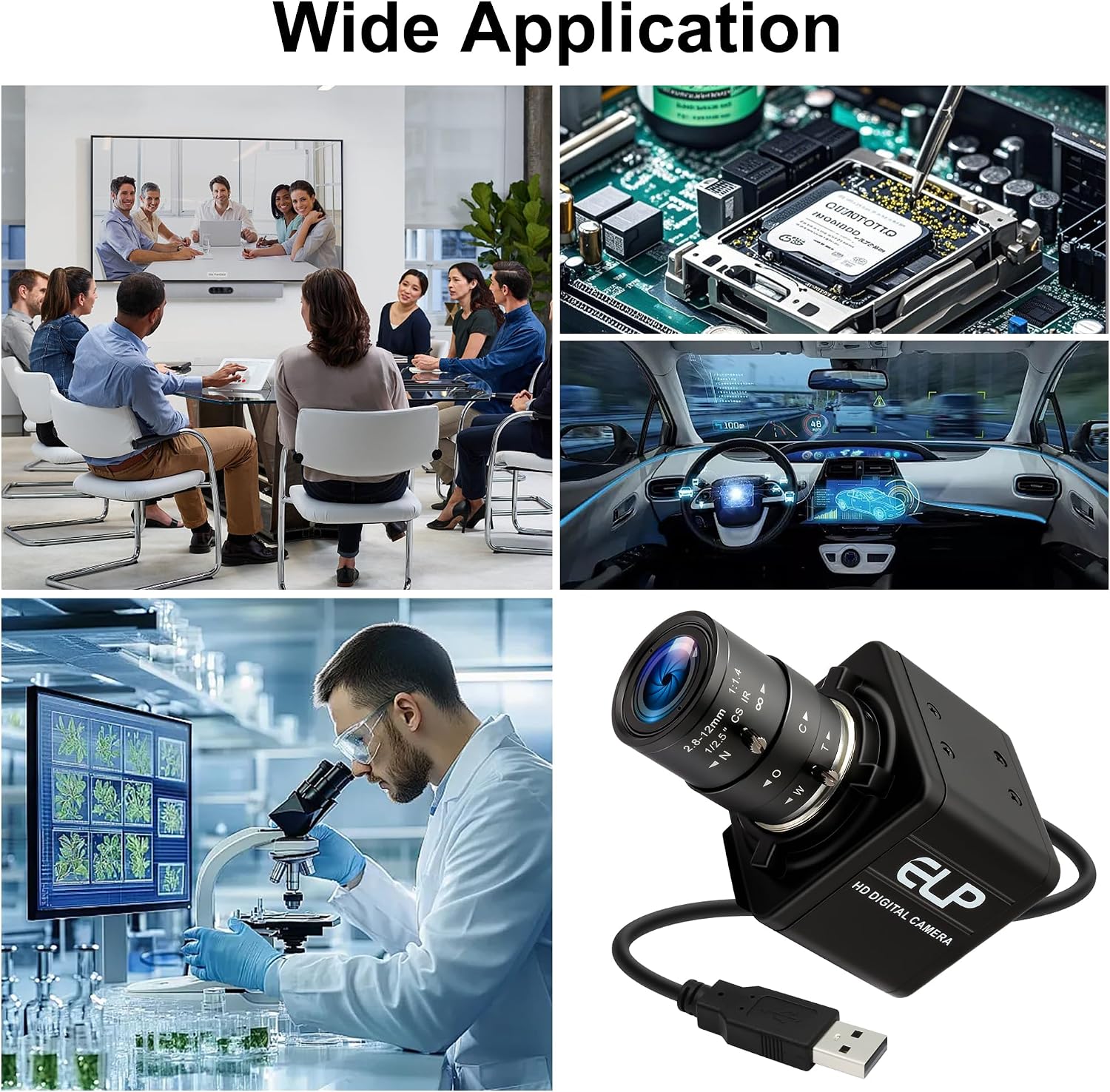 2MP Global Shutter USB Camera, 90fps High Frame Rate, 2.8-12mm 4X Manual Zoom Lens, Industrial Camera for Machine Vision, Lightburn, Jetson Nano, Live Streaming & Microscope