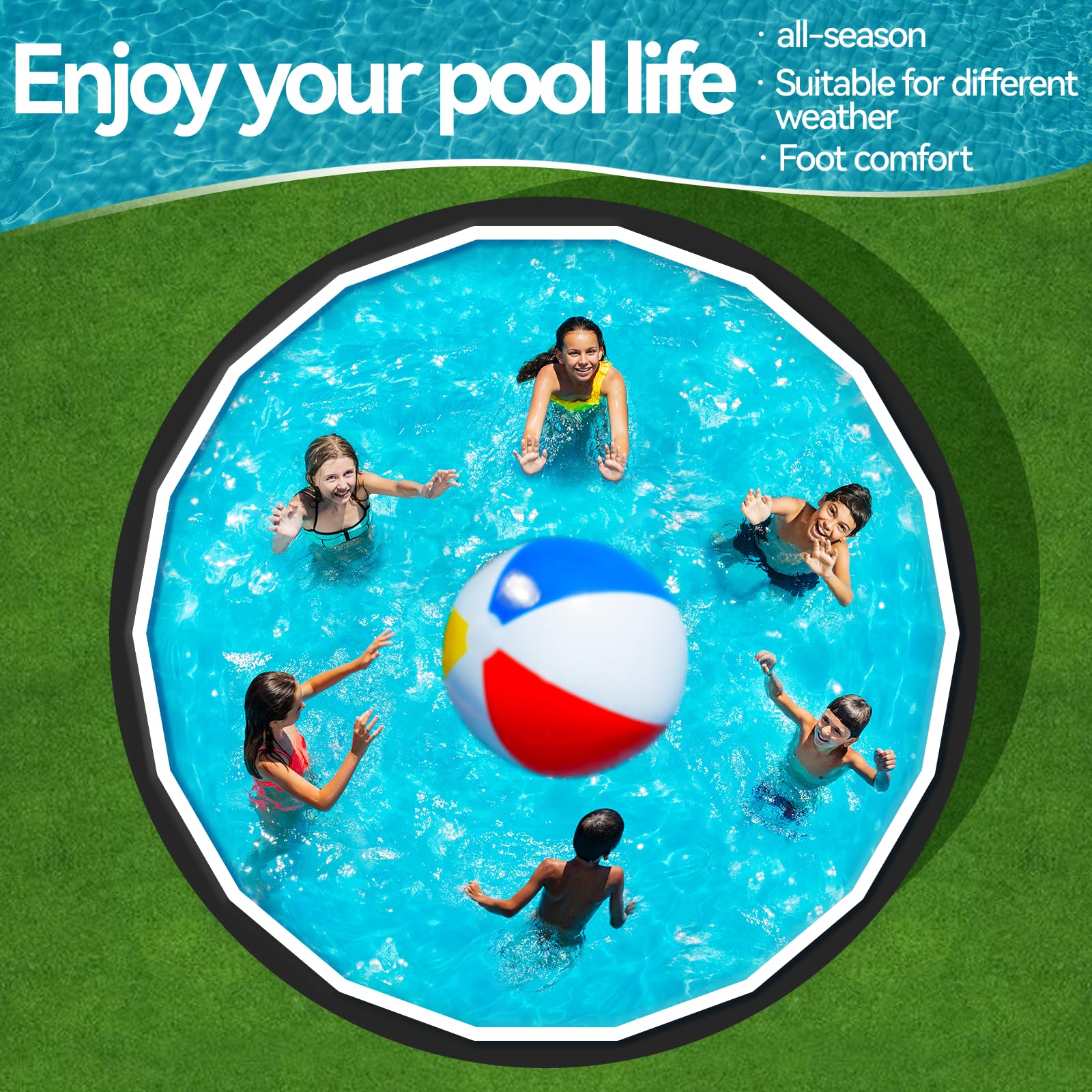 Tapis rond de 3 m pour piscine hors sol, matériau géotextile durable, coussinets de doublure pour résistance aux perforations, prolonge la durée de vie de la doublure, noir