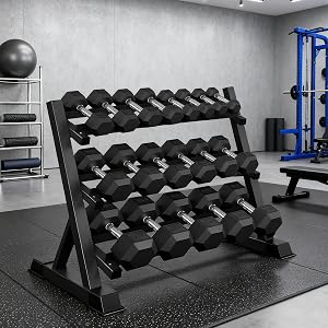 550LB Hex Dumbbell Set with 3-Tier Rack - Complete Home Gym Weight Set 5-50lbs Rubber Coated Cast Iron