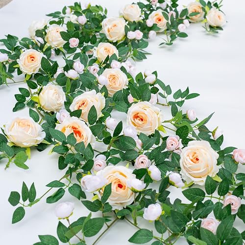 2 PCS 12FT Bendable Flower Garland, Artificial Rose Vine for