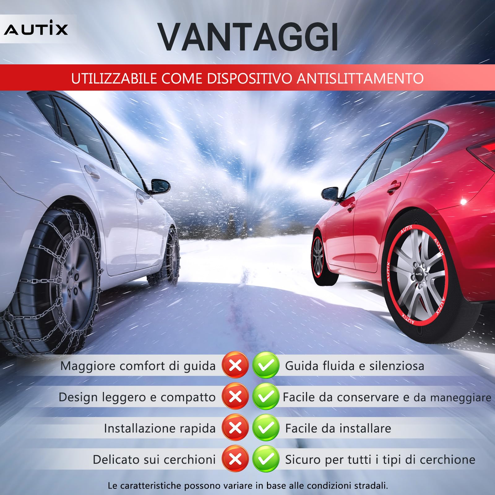 AUTIX Calze da Neve Omologate per Auto – Tessuto Rinforzato, Massima Aderenza su Ghiaccio e Neve, Omologazione Europea, Facili da Installare, Riutilizzabili(XL)