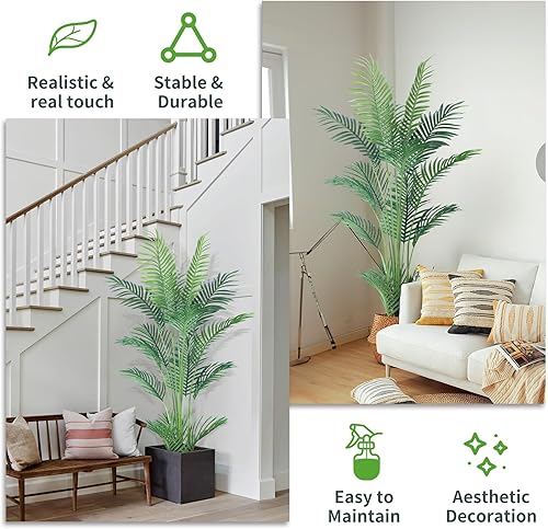 Miniatura 4 de HAIHONG 2 plantas artificiales de 4.5 pies de areca, lutescens de dypsis sintética con 15 hojas de tacto real, palma de bastón falso para oficina,