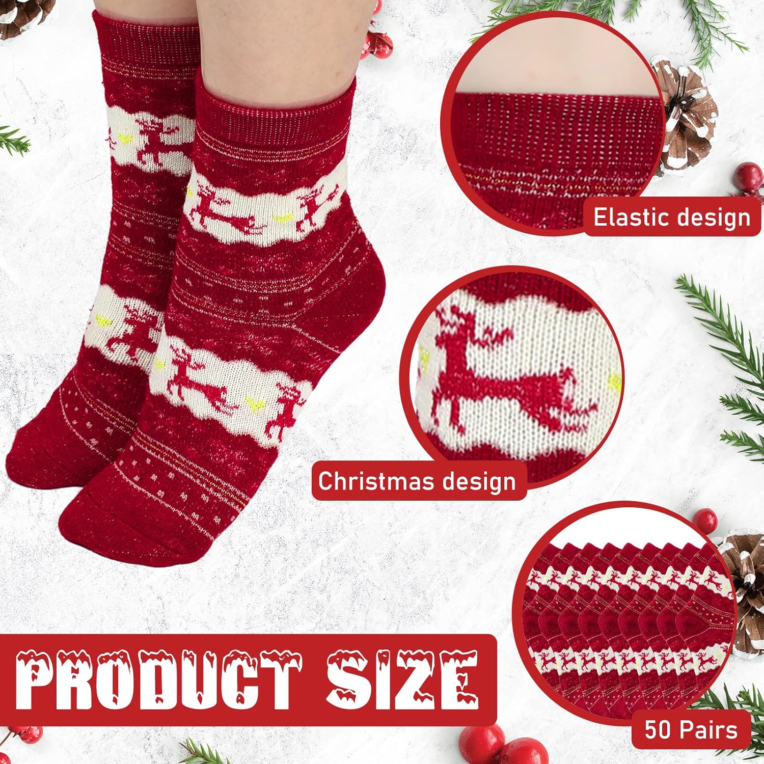 50 Pairs Winter Socks Christmas Women Bulk Wool Socks for Women Christmas Thick Knit Winter Warm for Xmas Gifts,5 Styles - Image 3