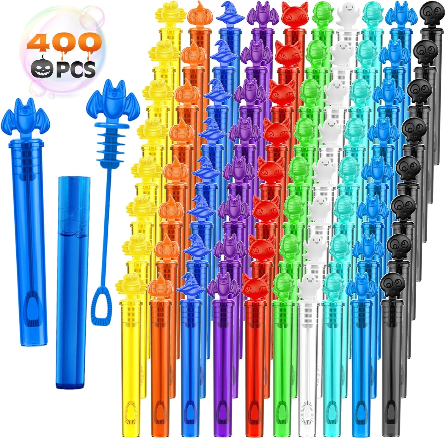 OCHIDO 400 PCS Halloween Bubbles for Kids, Bulk Halloween Party Favors, Halloween Mini Bubble Wands for Goodie Bags Stuffers, Trick or Treat, School Classroom Prizes Gifts for Boys Girls (10 Colors) 400 Pack