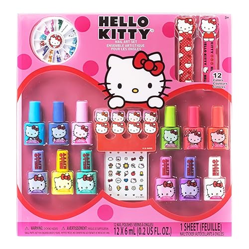 Hello Kitty Townley Girl - Juego de esmaltes de uñas no tóxicos, a base de agua, despegables con colores brillantes y opacos y accesorios de uñas