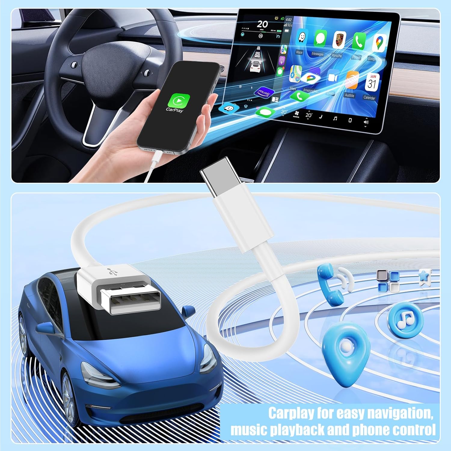 USB to USB C Cable for iPhone 16/17/15 [MFi Certified] Carplay Cable Car Charger Cord 6FT/4Pack Compatible with iPhone 16 Plus/16 Pro/16 Pro Max, iPhone 15 Plus/15 Pro/15 Pro Max,iPad Air/Mini-White - Image 8