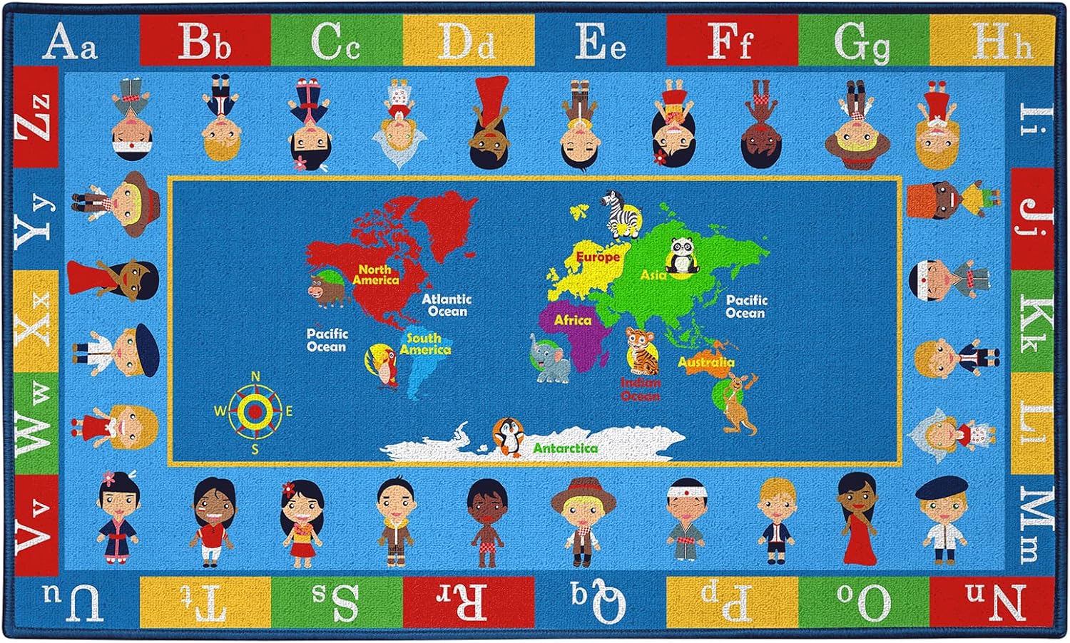 Booooom Jackson Classroom Rug World Map for Classroom Blue